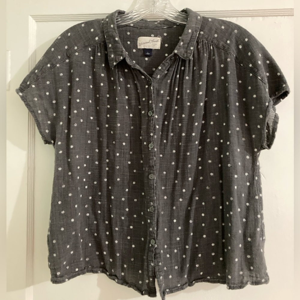 Universal Thread Gray Cuffed Sleeve Button Down S… - image 1